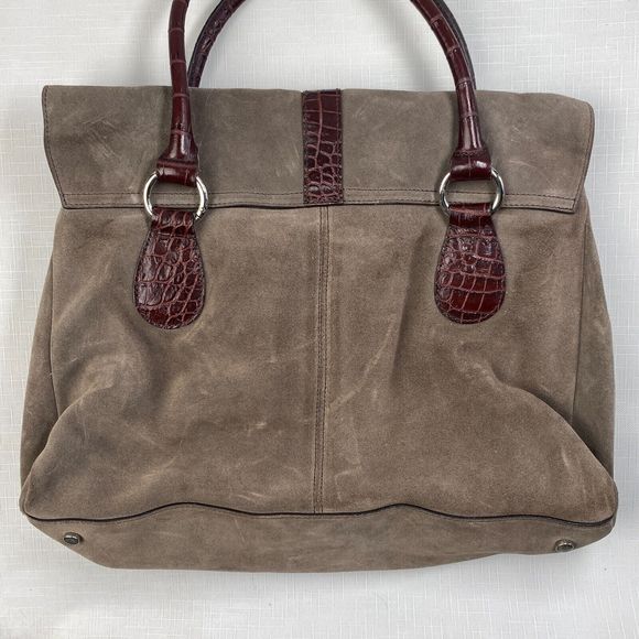 NIQUEA.D Gray SUEDE HOBO BAG! Large Brown Alligator Leather Purse MADE in ITALY - Picture 9 of 16